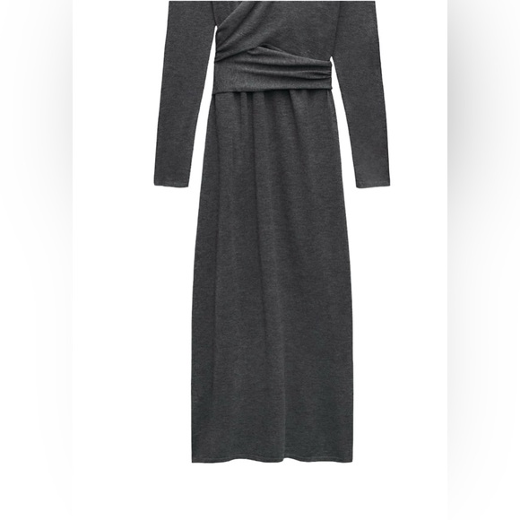 Zara NWT Medium Wool Blend Knit Wrap MIDI Dress Gray V-neck Light Knit - Picture 4 of 9